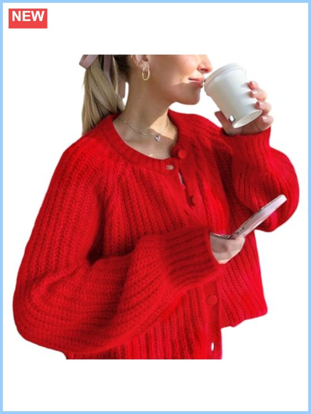 Womens Chunky Knit Cardigan Sweater Long Sleeve Button Open Front Loose